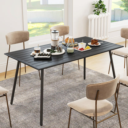 Outsunny Rectangle Garden Table with Slat Top, Steel Frame, Outdoor Table for 6 Person, 150 x 80 x 74 cm, Black--ChewyGames-ChewyGames