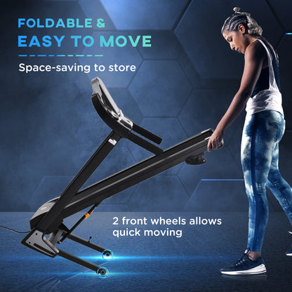 HOMCOM Folding Treadmill, Compact Running Machine with LED Display, Drink & Phone Holder for Home Workout