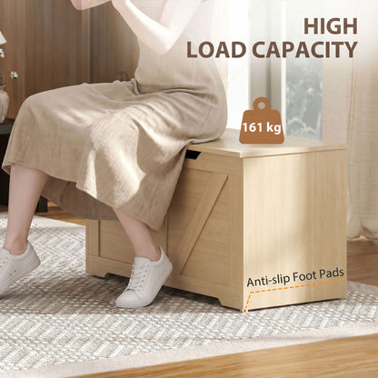 HOMCOM 100L Home Storage Box, with Safety Hinge - Nature Wood Finish