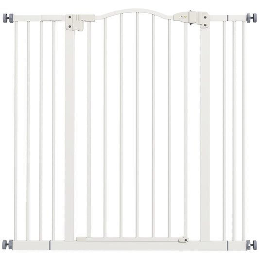 PawHut Pressure Fit Dog Stair Gate No Drilling Safety Gate Auto Close for Doorways, Hallways, 74-100cm Adjustable, 94cm Tall, White