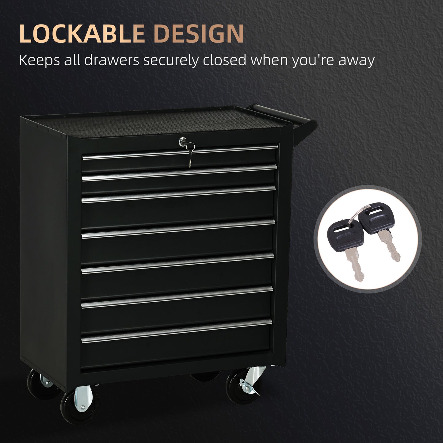 DURHAND 7-Drawer Tool Box on Wheels, Lockable Tool Cabinet with EVA Pat & Ball Bearing, Matte Black--ChewyGames-ChewyGames
