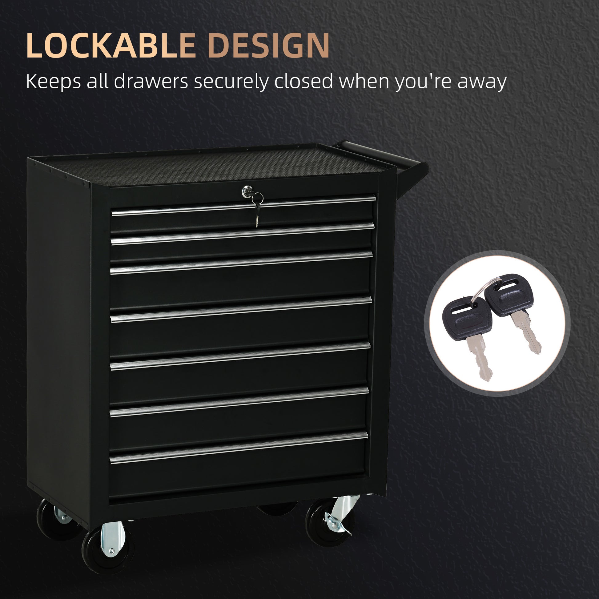 DURHAND 7-Drawer Tool Box on Wheels, Lockable Tool Cabinet with EVA Pat & Ball Bearing, Matte Black--ChewyGames-ChewyGames
