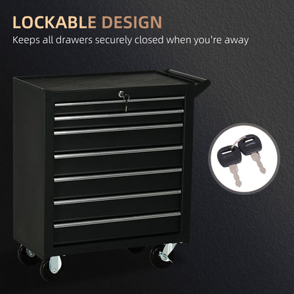 DURHAND 7-Drawer Tool Box on Wheels, Lockable Tool Cabinet with EVA Pat & Ball Bearing, Matte Black--ChewyGames-ChewyGames
