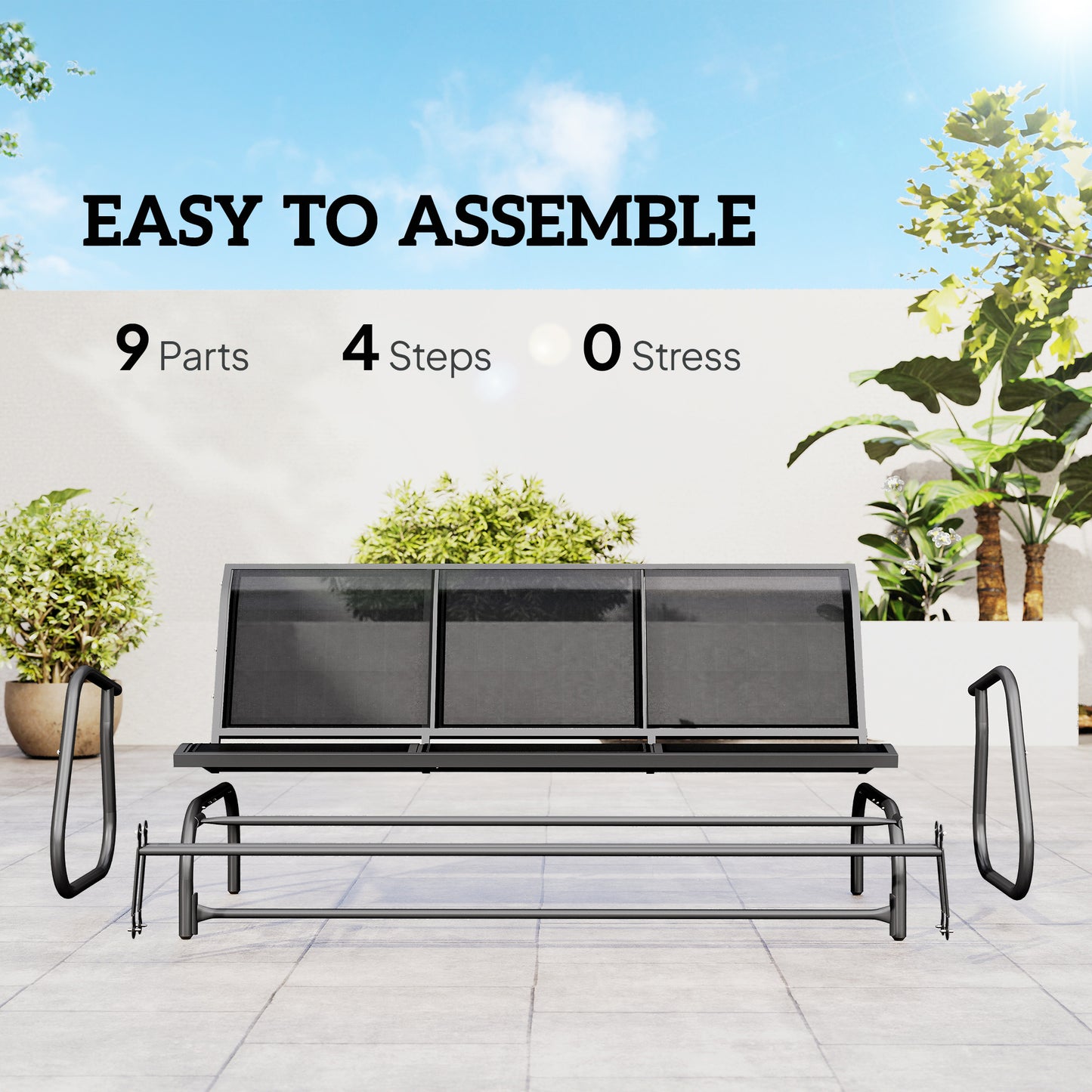 Outsunny 3-Seat Glider Rocking Chair for 3 People Garden Bench Patio Furniture Metal Frame, Black