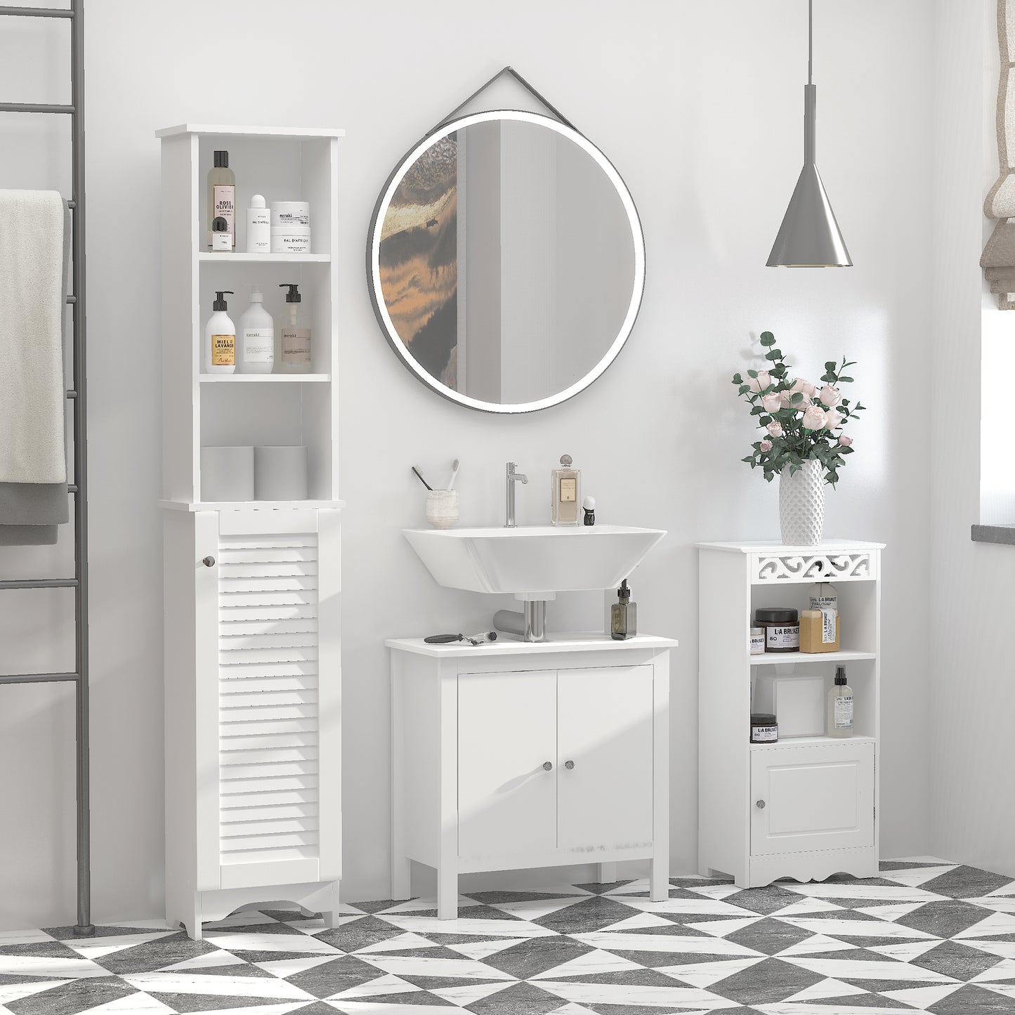 HOMCOM Tall Bathroom Cabinet, Freestanding Slim Bathroom Storage Unit with Adjustable Shelves and Shutter Door, Floor Storage Cupboard with 6 Shelves, 165H x 34W x 20D cm, White