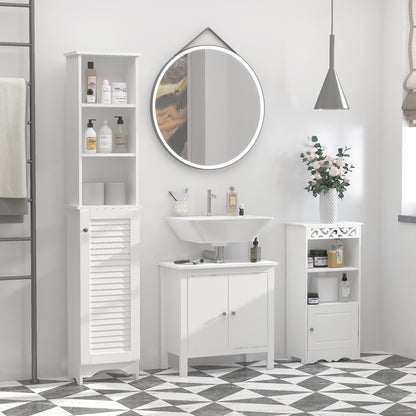 HOMCOM Tall Bathroom Cabinet, Freestanding Slim Bathroom Storage Unit with Adjustable Shelves and Shutter Door, Floor Storage Cupboard with 6 Shelves, 165H x 34W x 20D cm, White