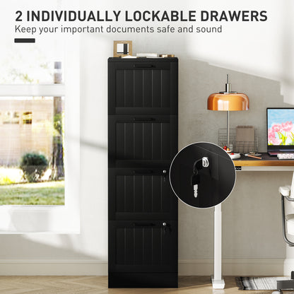 HOMCOM 4 Drawer Filing Cabinet with Lock, Office Storage Cabinet with Adjustable Hanging Bars for A4 Letter Size Files, Black