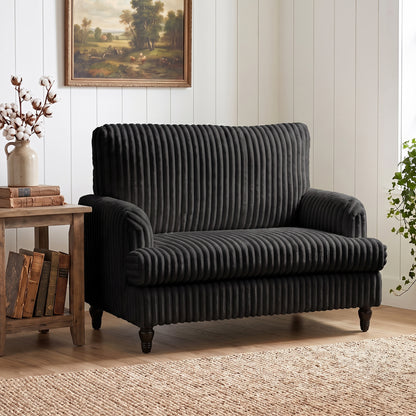 HOMCOM Corduroy Single Sofa Armchair, Modern Accent Chair with Stripes, Turned Legs and Wide Seat, Black