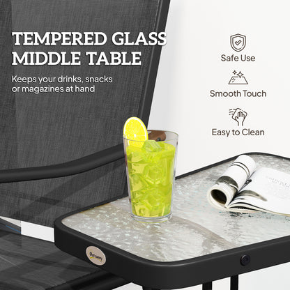 Outsunny Gliding Jack and Jill Seat, with Glass-Top Table - Black