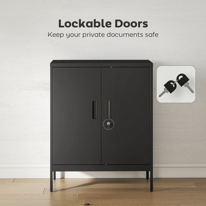 HOMCOM Metal Storage Cabinet with Lock and Adjustable Shelves - Black