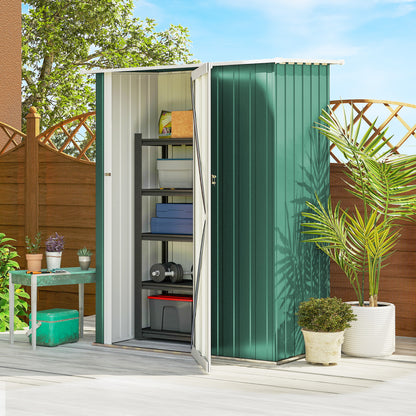 Outsunny 5ft x 3ft Garden Storage Shed, Galvanised Outdoor Metal Shed Waterproof with Sloped Roof, Lockable Door for Patio Tools, Equipment, Green