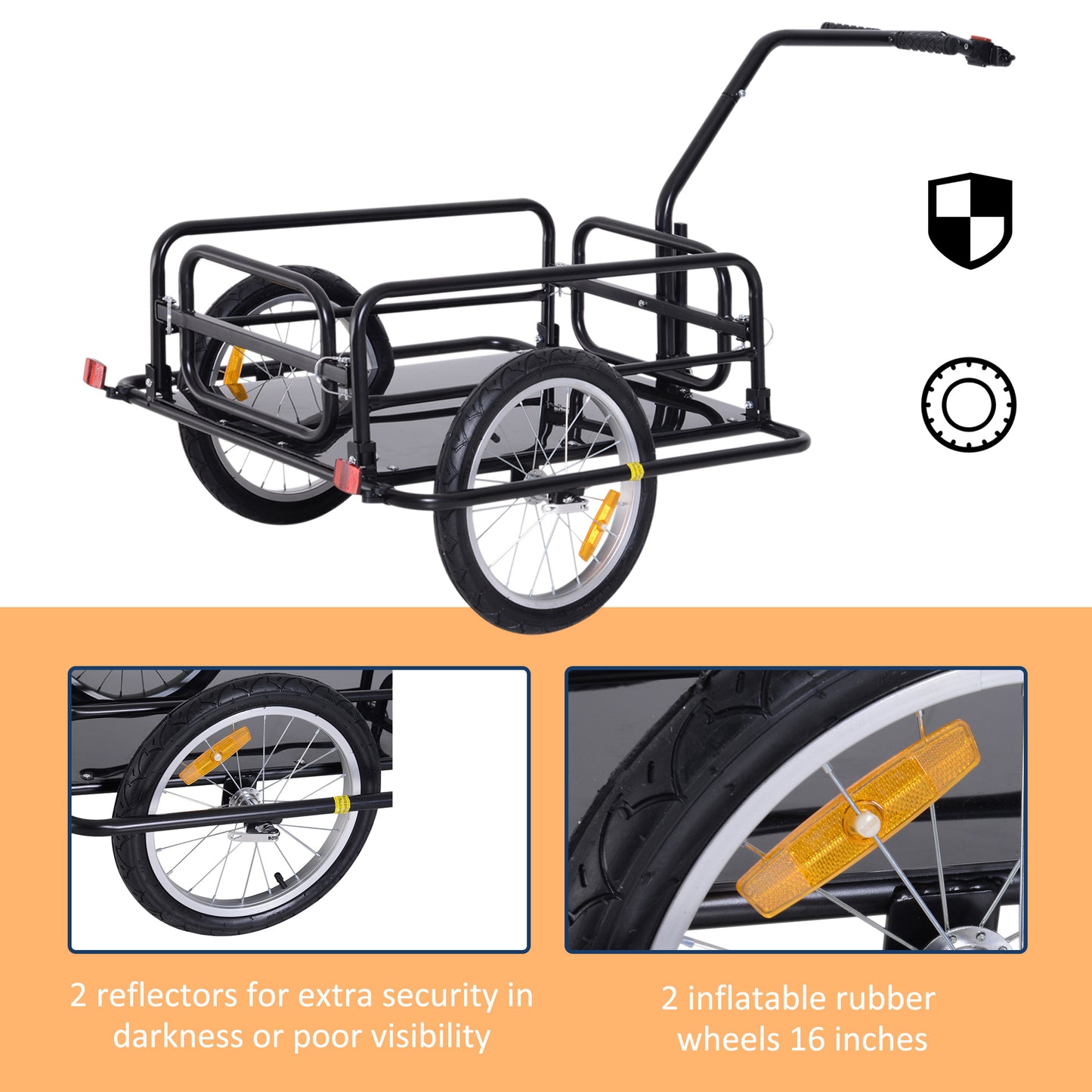 HOMCOM Bike Cargo Trailer Bicycle Trailer Cargo Storage Cart w/ Hitch Cycling Camping Luggage Storage Carrier Transport Steel Black
