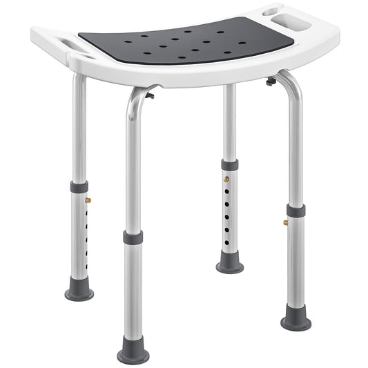 HOMCOM Shower Chair, Adjustable Height Shower Stool with Aluminium Frame and Non-Slip Feet, Bathtub Stool Seat with Padded Seat for Elderly Disabled Handicap, Grey