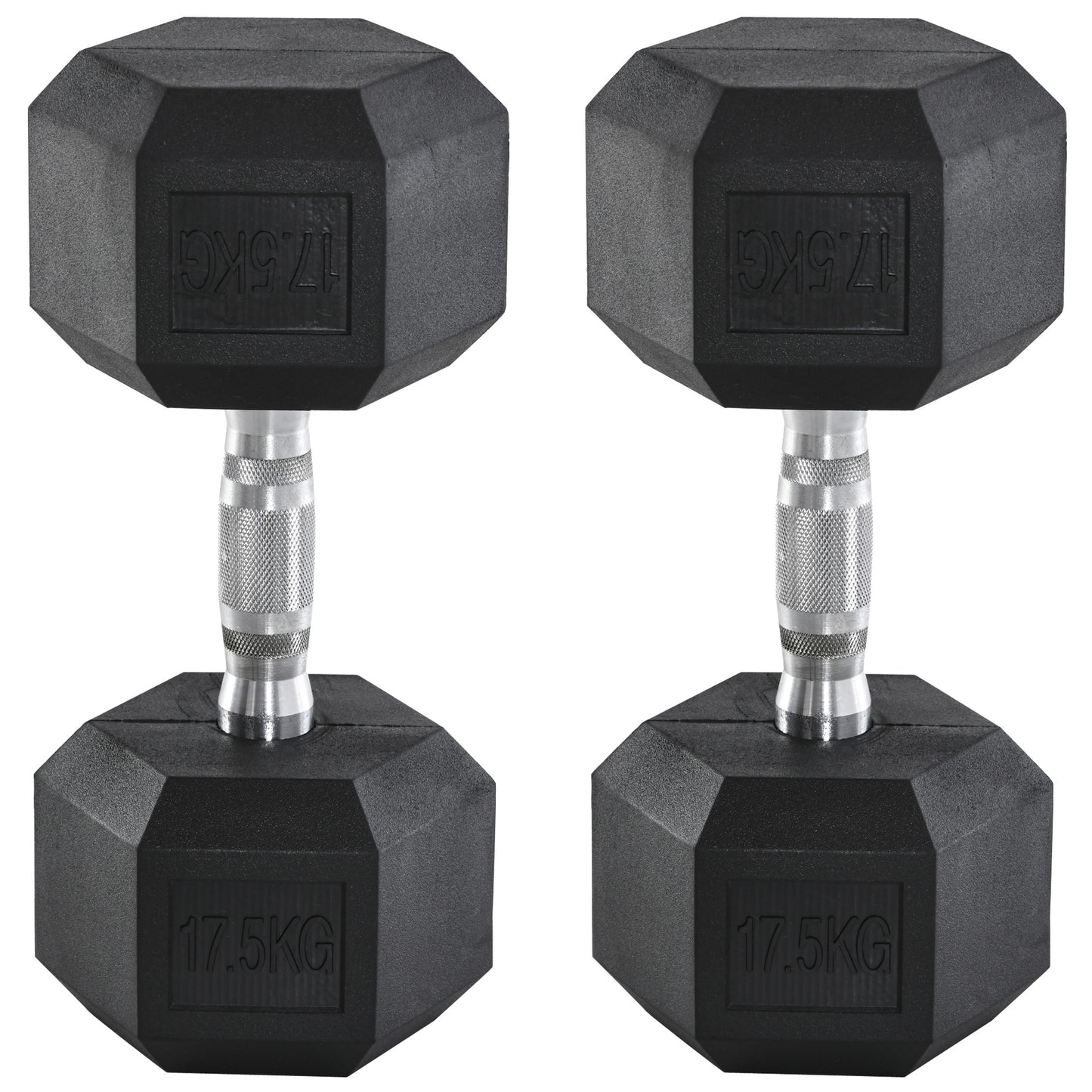 HOMCOM 2 x 17.5KG Rubber Hex Dumbbell Portable Hand Weights Dumbbell Home Gym Workout Fitness Hand Dumbbell
