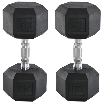 HOMCOM 2 x 17.5KG Rubber Hex Dumbbell Portable Hand Weights Dumbbell Home Gym Workout Fitness Hand Dumbbell