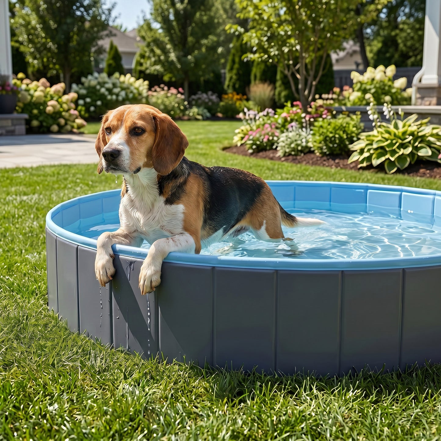 PawHut Foldable Dog Pool for Puppies and Ducks Dog Paddling Pool Bath Tub, Dark Grey, 120 x 30cm