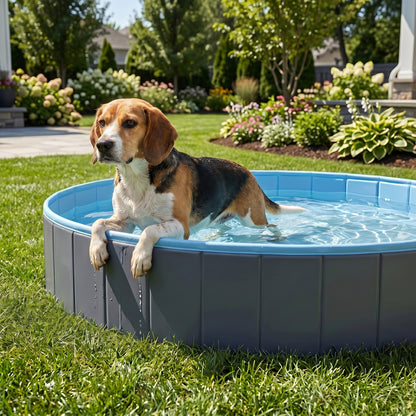 PawHut Foldable Dog Pool for Puppies and Ducks Dog Paddling Pool Bath Tub, Dark Grey, 120 x 30cm
