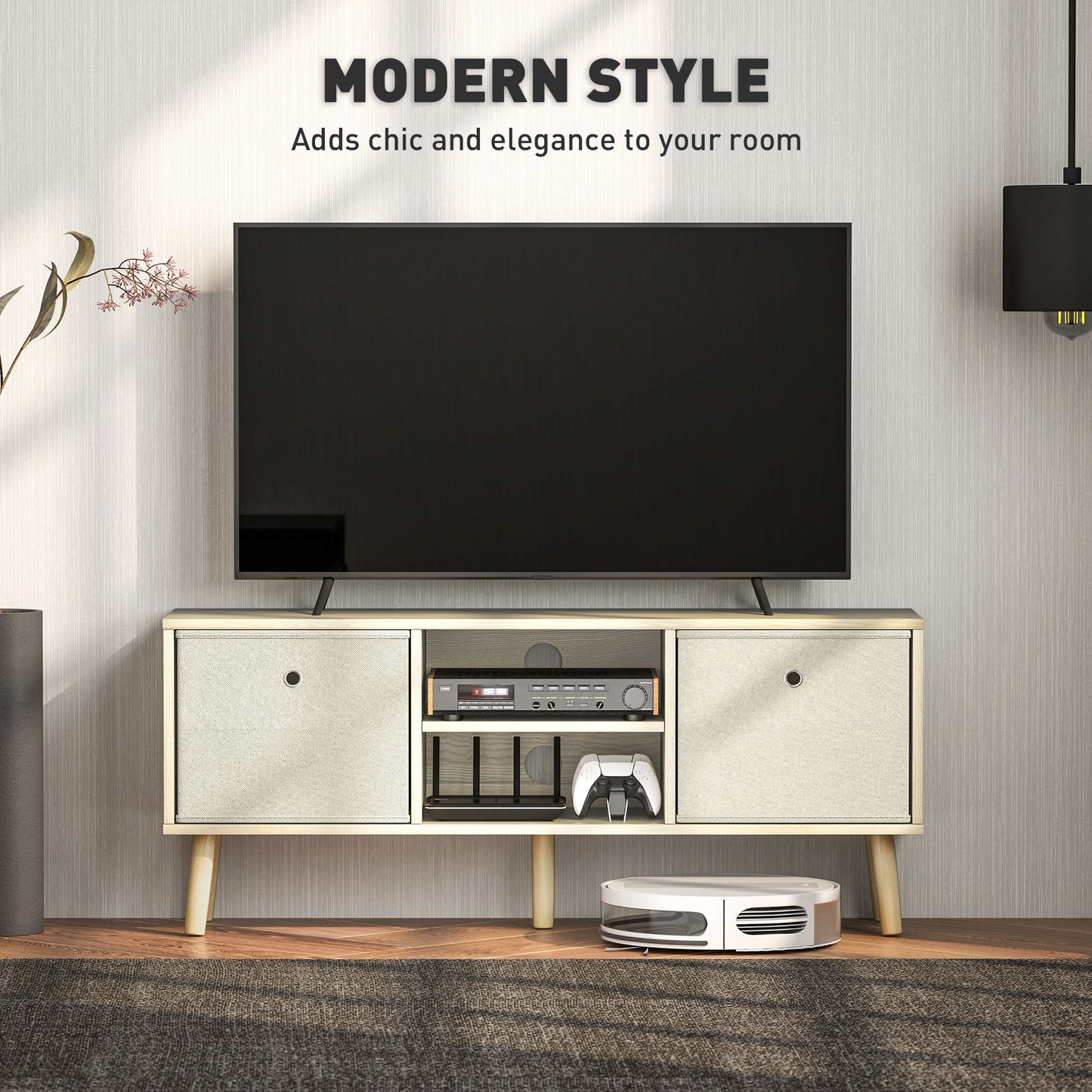HOMCOM TV Cabinet Stand Unit for TVs up to 50'' with Foldable Drawers, Entertainment Centre for Living Room Natural--ChewyGames-ChewyGames