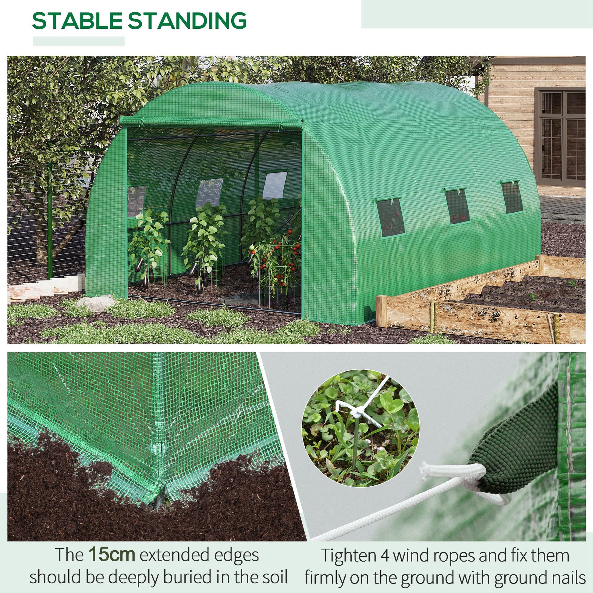 Outsunny Walk-in Polytunnel Greenhouse, Outdoor Garden Tunnel Greenhouse Tent with Zipped Roll-Up Door and 6 Mesh Windows, 4 x 3M--ChewyGames-ChewyGames