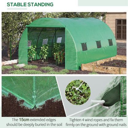 Outsunny Walk-in Polytunnel Greenhouse, Outdoor Garden Tunnel Greenhouse Tent with Zipped Roll-Up Door and 6 Mesh Windows, 4 x 3M--ChewyGames-ChewyGames