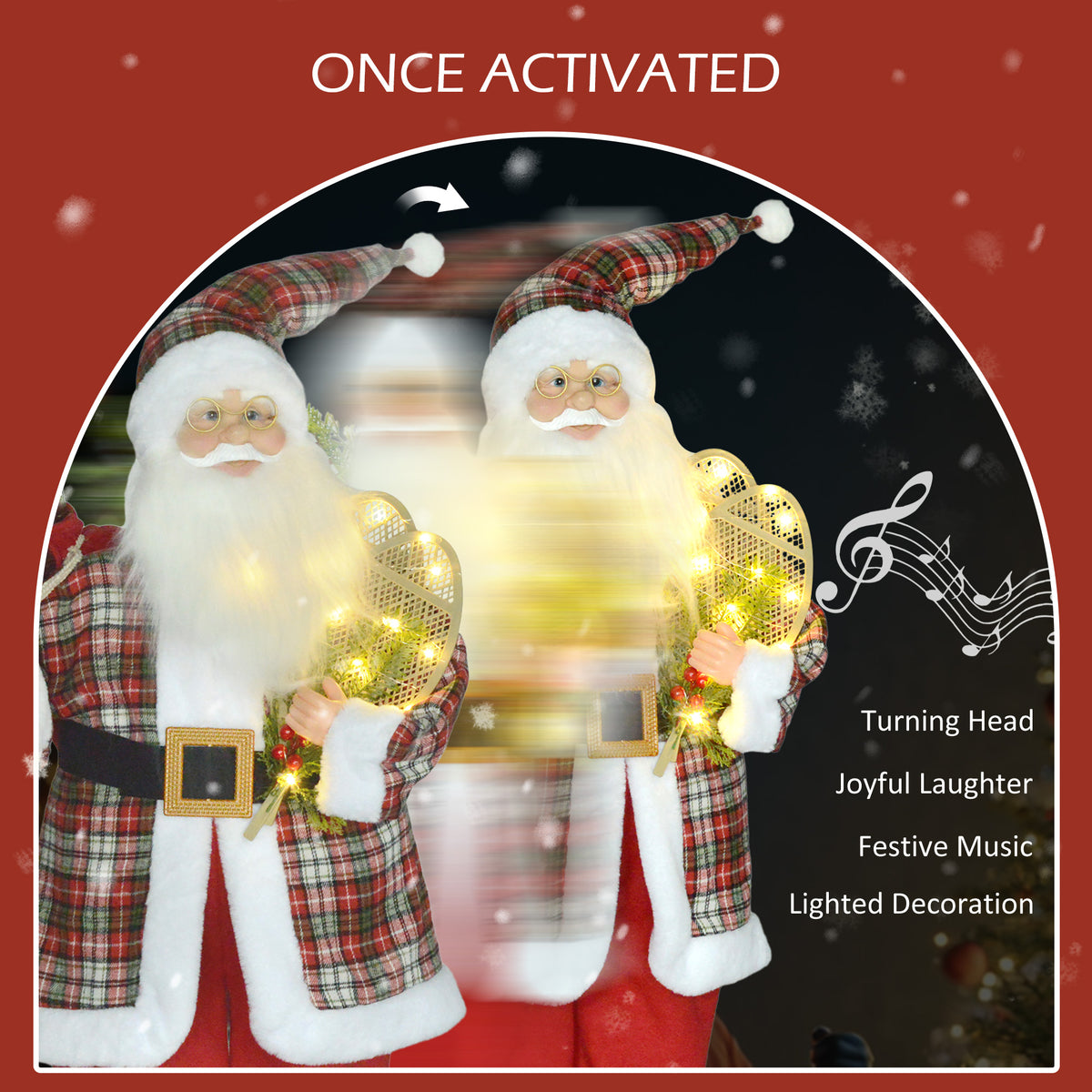 HOMCOM 120cm Animated Santa Claus Figure, with Sound and Lights - Red/Green