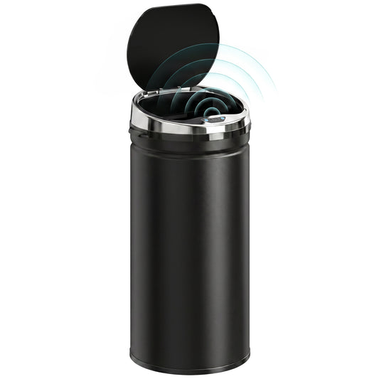 HOMCOM 42L Sensor Bin, Automatic Touchless Rubbish Bin with Soft-Close Lid, Fingerprint Resistant Stainless Steel for Kitchen, Home Office, Recycling and Waste, Black