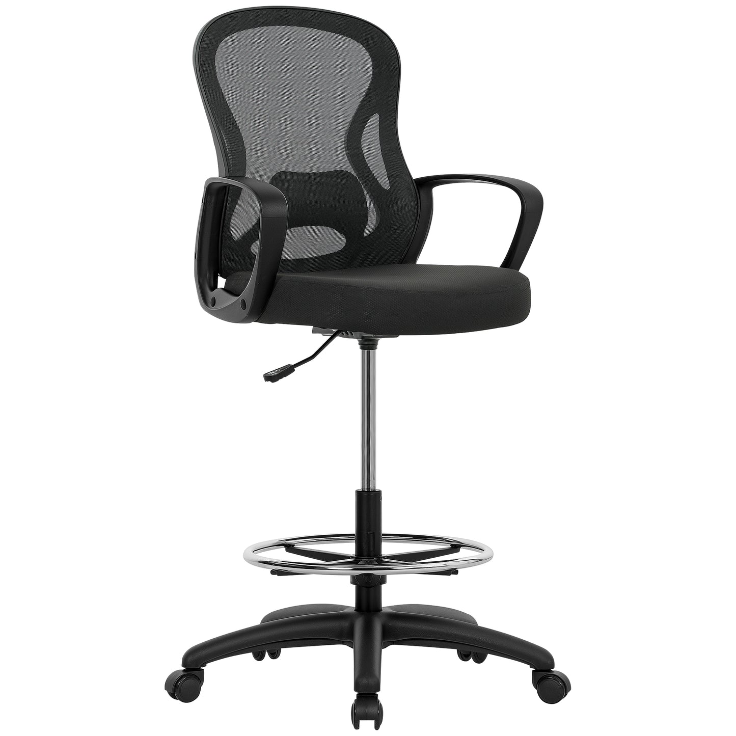 Vinsetto Drafting Chair with Adjustable Footrest, Ergonomic Mesh Office Chair with Lumbar Support, Adjustable Height for Standing Desk, Black