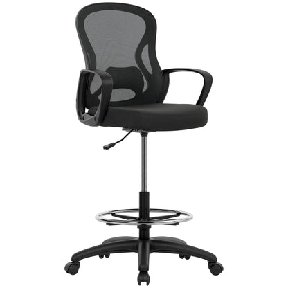 Vinsetto Drafting Chair with Adjustable Footrest, Ergonomic Mesh Office Chair with Lumbar Support, Adjustable Height for Standing Desk, Black