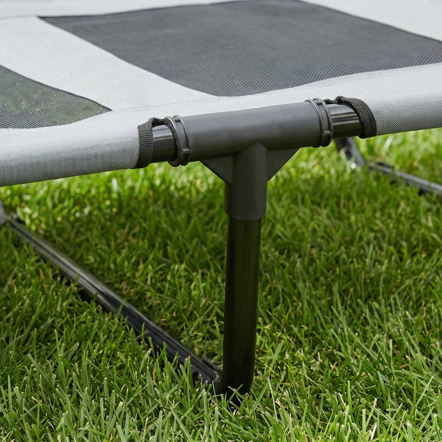 PawHut Outdoor Dog Bed with Removable Canopy, Portable Raised Dog Bed for Camping, Garden & Beach, Water-Resistant UV-Protection Mesh Pet Cot Sun Lounger, for XL Pets, 122 x 92 x 108 cm, Grey-Pet Cots-ChewyGames-ChewyGames