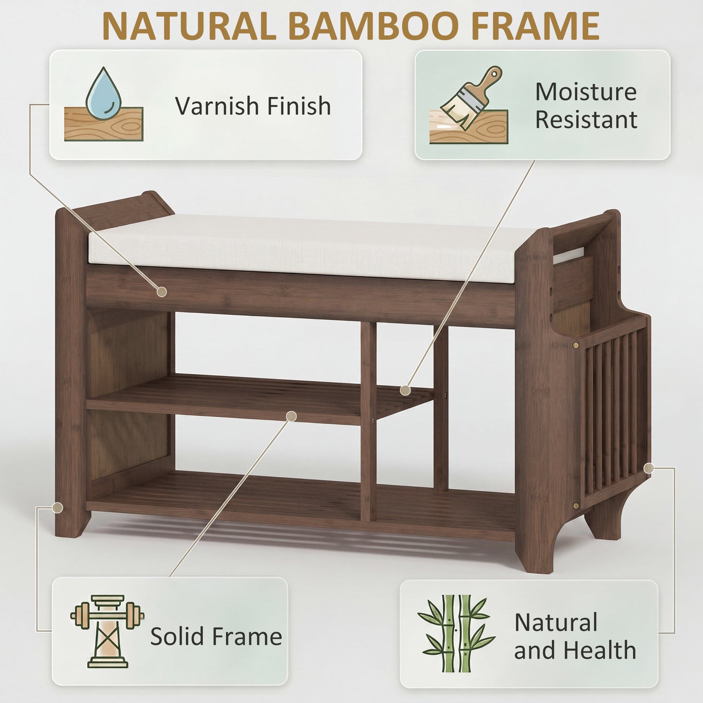 HOMCOM Shoe Bench 2-Tier Boot Section Entryway Storage Bench Cushioned Seat 80 x 30 x 50 cm Dark Brown and Cream