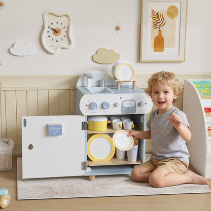 AIYAPLAY Wooden Dishwasher Playset, Kitchen Sink Toys with Faucet, Sink and Accessories, Gift for Boys Girls Toddlers