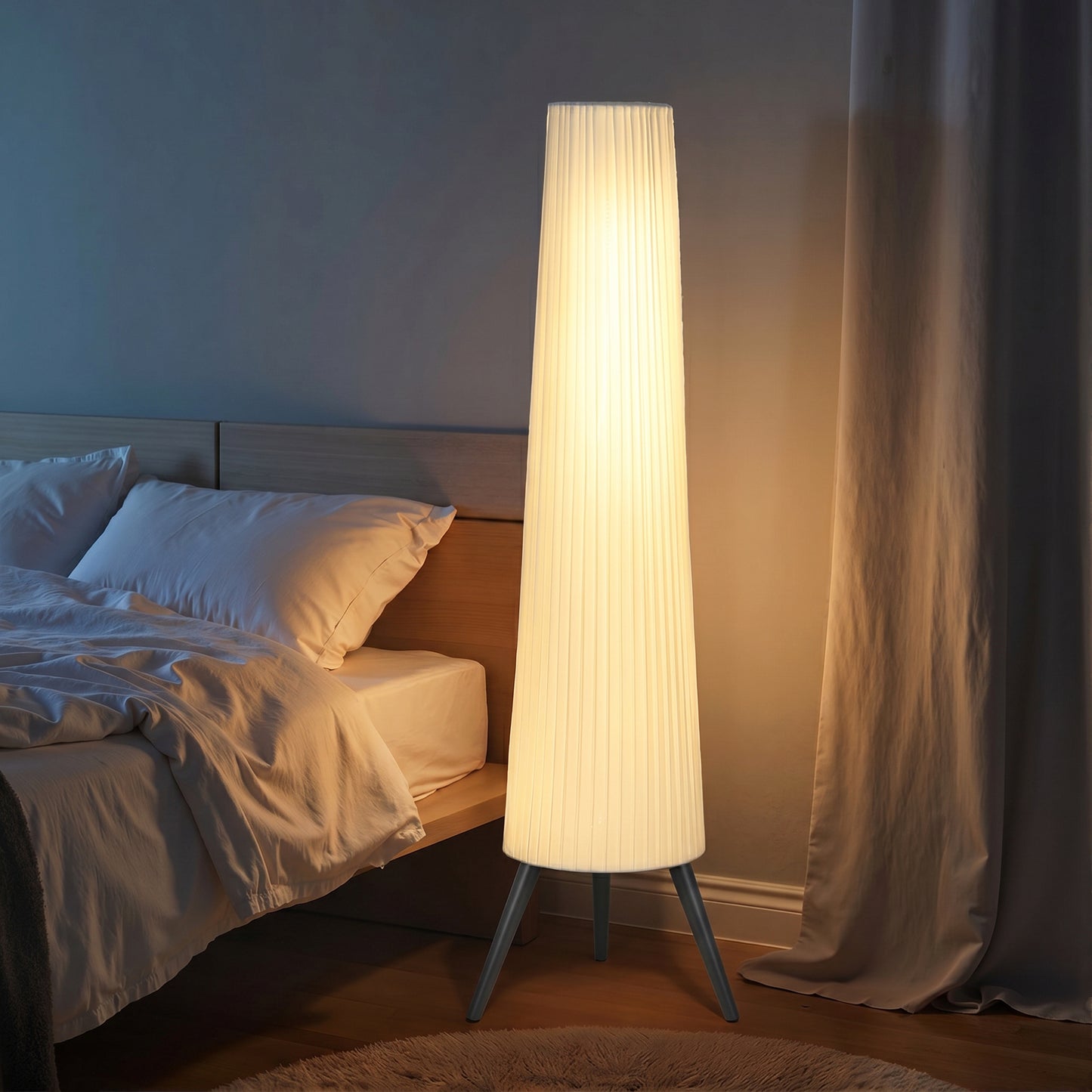 HOMCOM Dimmable Tripod Floor Lamp with Foot Switch, Nordic Standing Lamp with Fabric Shade, 153cm, White