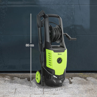 Outsunny 2200W High Pressure Washer, 170 Bar Pressure, 420 L/h Flow, Portable Electric Power Washer Jet Wash Cleaner with Adjustable Nozzle 6M Hose and Hose Reel for Home Patio Car Driveway, Green
