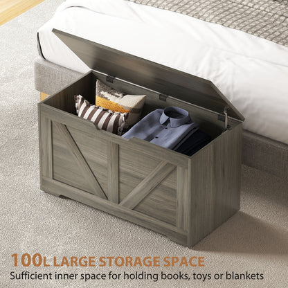 HOMCOM 100L Home Storage Box, with Safety Hinges - Charcoal Grey--ChewyGames-ChewyGames