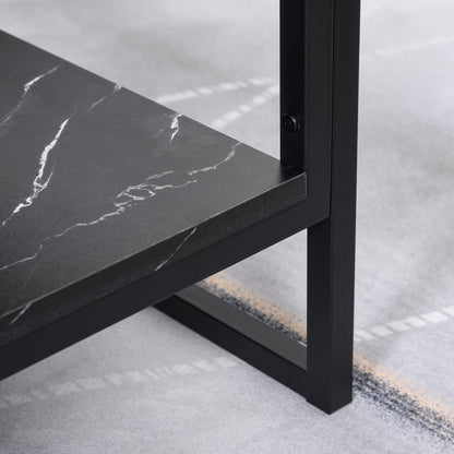 HOMCOM Coffee Table, Two-Tier Faux Marble Effect Centre Table with Metal Frame and Storage Shelf for Living Room, 106 x 50 x 45cm, Black