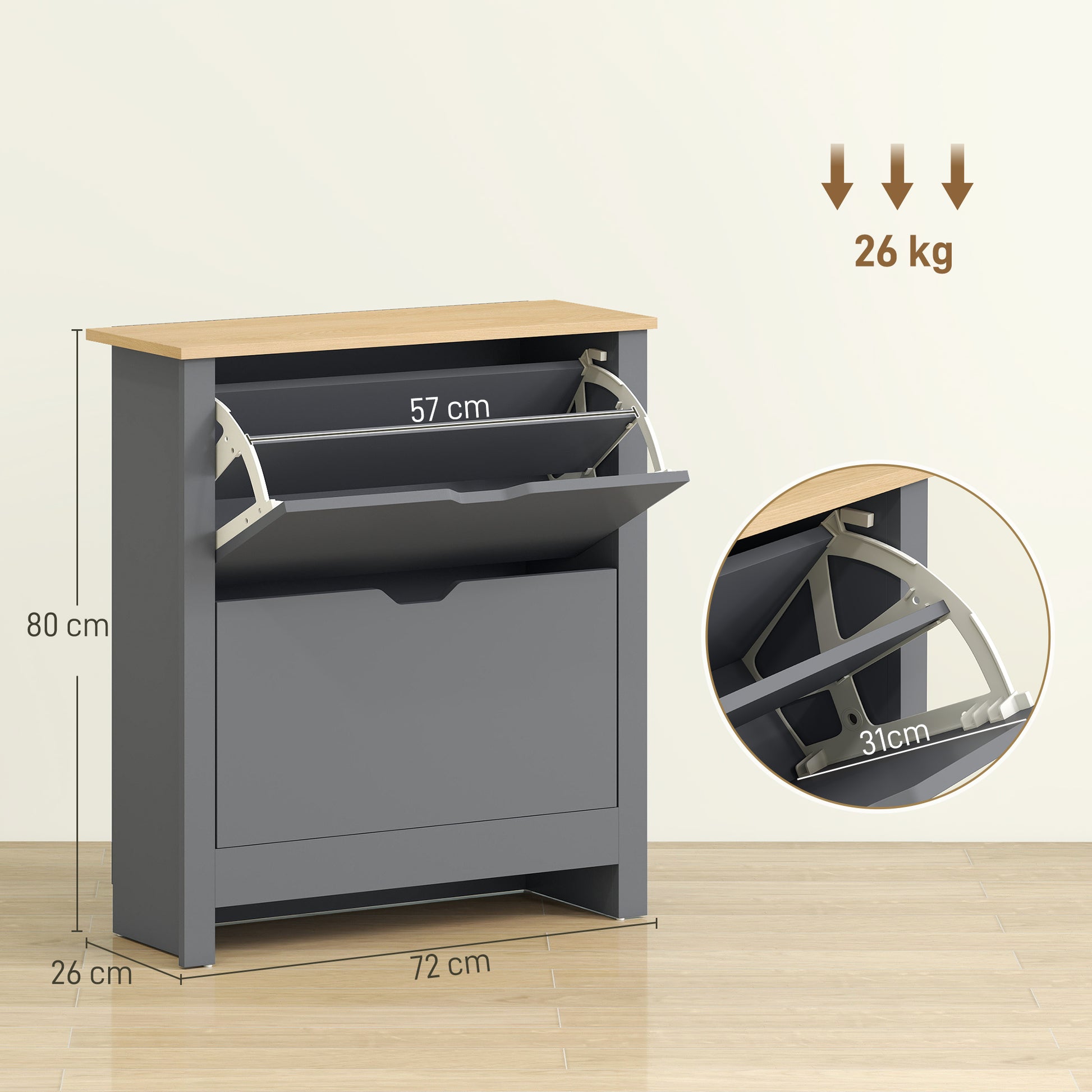 HOMCOM Slim Shoe Cabinet, Narrow Shoe Cupboard with 2 Flip Drawers, Adjustable Shelves for 12 Pairs of Shoes, Charcoal Grey--ChewyGames-ChewyGames