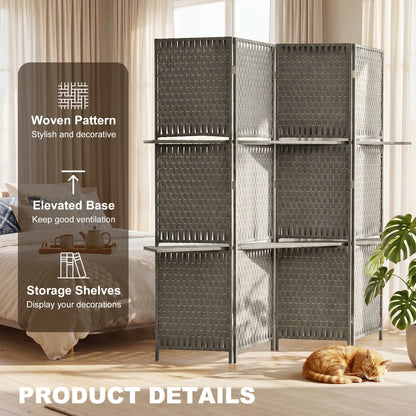HOMCOM Wave Fibre Freestanding Folding Privacy Screen Panels, Room Divider, Grey