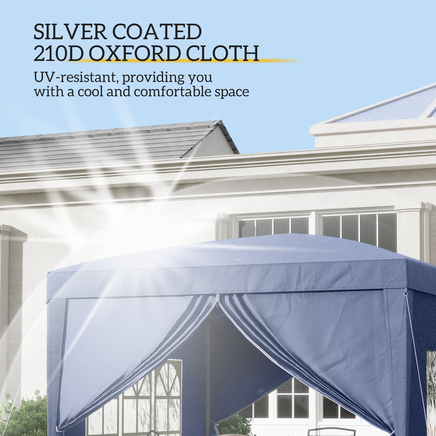 Outsunny 3 x 3 m Garden Pop Up Gazebo, Wedding Party Tent Marquee, Water Resistant Awning Canopy with Sidewalls, Windows, Carry Bag, Blue