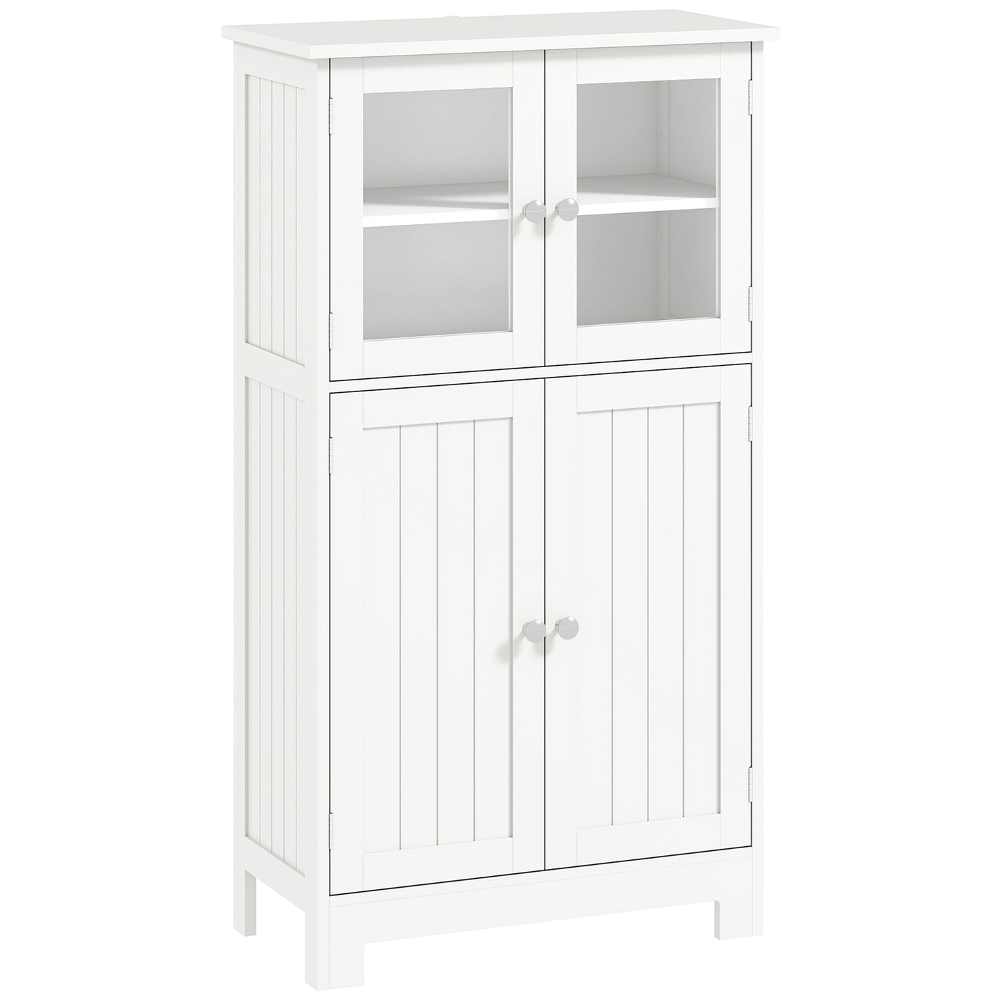 kleankin Bathroom Floor Cabinet, Freestanding Kitchen Cupboard with 2 Drawers, Adjustable Shelves and Tempered Glass Door, Wooden  Storage Unit for Living Room Kitchen Hallway