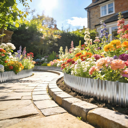Outsunny Metal Garden Edging Border, 8 in x 21.3 ft Corrugated Heavy Duty Galvanised Steel Lawn Edging, Silver Tone--ChewyGames-ChewyGames