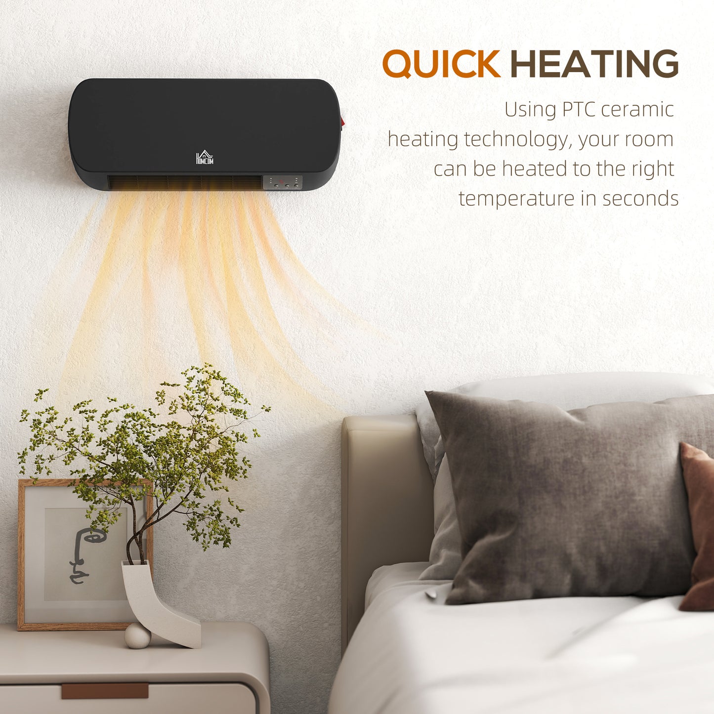 HOMCOM 2000W Wall Mounted Ceramic Space Heater, 10-49°C Temperature, Black