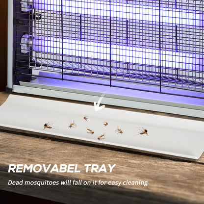 Outsunny 30W Electric Fly Zapper, Bug Zapper with UK Plug, 2 UV Bulbs, Hanging Chain, On/Off Switch and Removable Catch Tray, 60㎡ Coverage Insect Mosquito Killer for Indoor and Outdoor Use, Silver