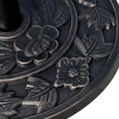 Outsunny 9kg Resin Parasol Base, Half Round Umbrella Stand with Floral Design for Garden, Outdoor, Suitable Umbrella Rod: Φ3.8cm, Φ4.8cm, Bronze Tone