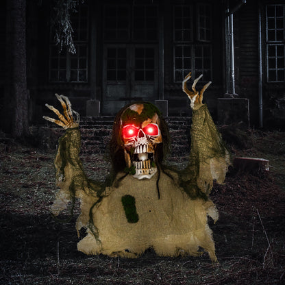 Outsunny Halloween Animated Skeleton with Glowing LED Eyes, Half-Body Scary Halloween Decorations, Battery Operated, Indoor Party Props