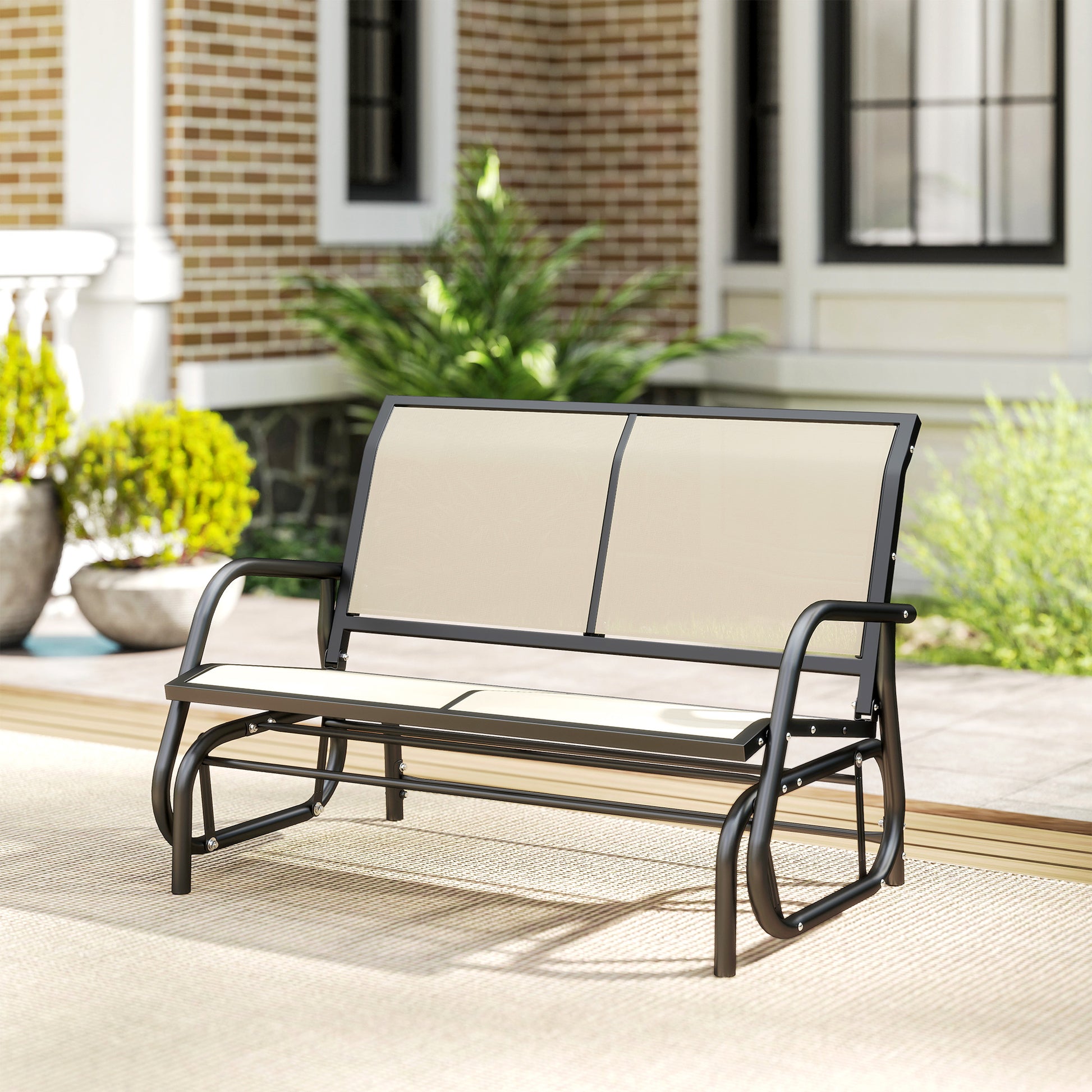 Outsunny 2-Person Outdoor Glider Bench Patio Double Swing Gliding Chair Loveseat w/Power Coated Steel Frame for Garden Patio Porch, Cream--ChewyGames-ChewyGames