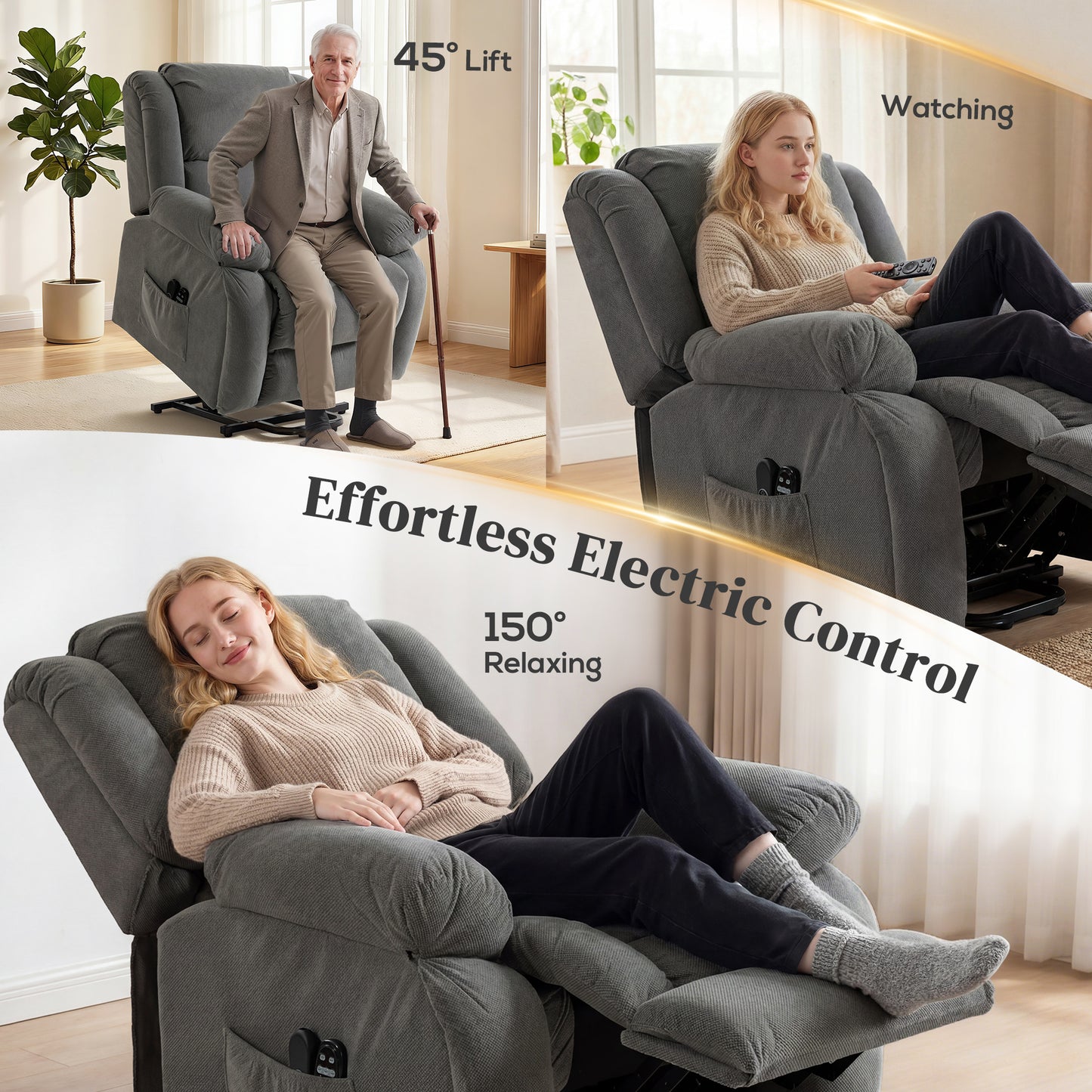 HOMCOM Recliner Armchair Lift Chair, Electric Recliner Chair with Vibration Massage and Heat, Wide Seat, USB Port, Grey