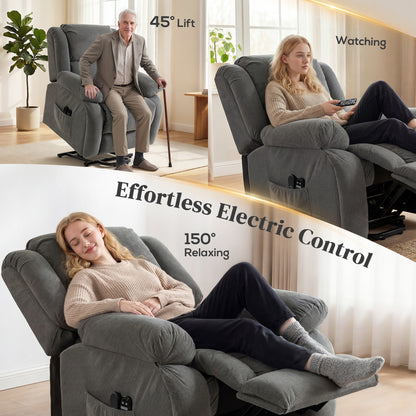 HOMCOM Recliner Armchair Lift Chair, Electric Recliner Chair with Vibration Massage and Heat, Wide Seat, USB Port, Grey