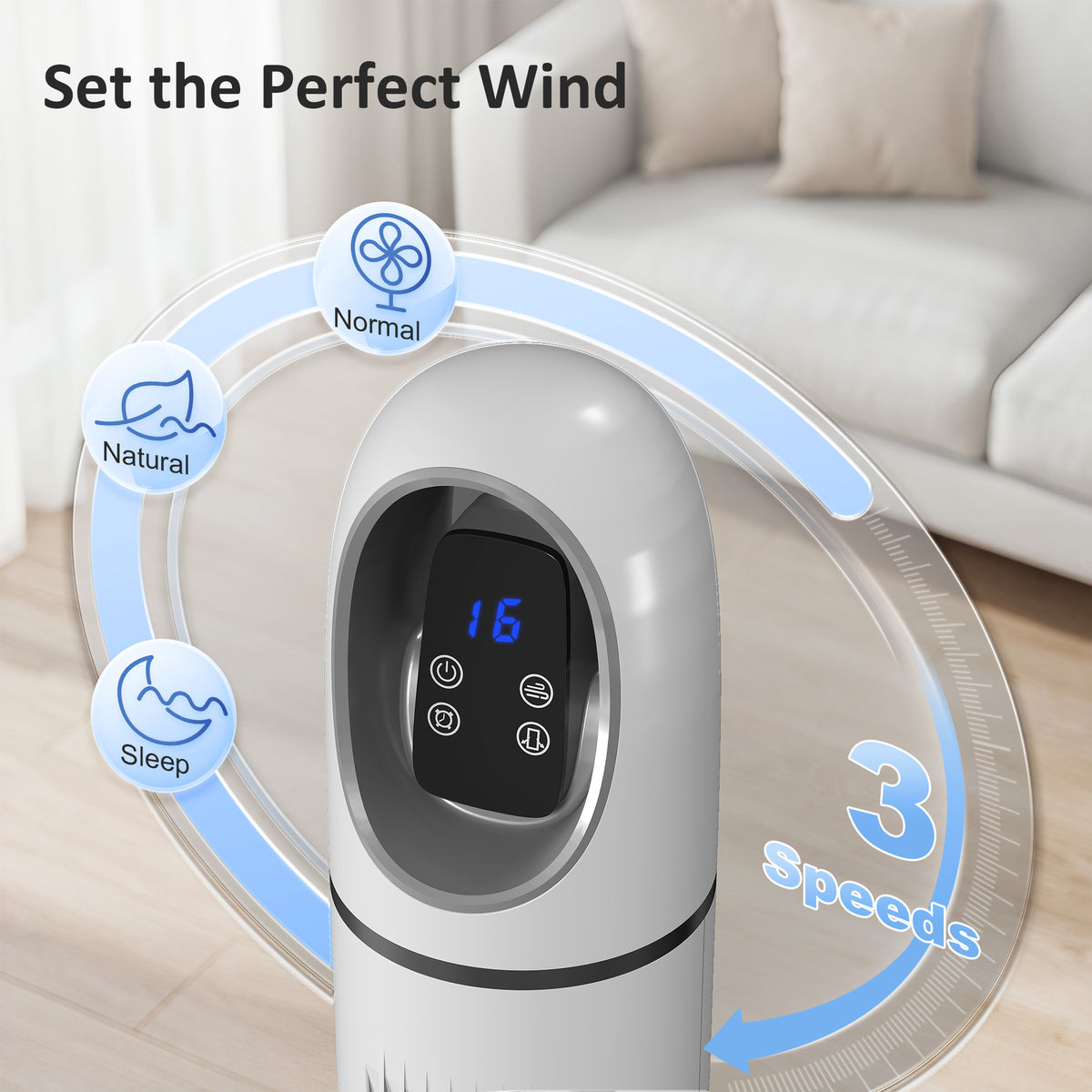 HOMCOM Tower Fan for Bedroom, Standing Floor Fan with Oscillating, 3 Modes, 3 Speeds, 24 Hour Timer, White