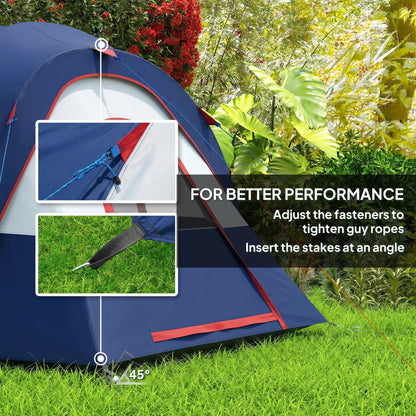 Outsunny 5-6 Man Camping Tent, Tunnel Tent, Water Resistant Hiking Shelter with Groundsheet and Carry Bag, Navy Blue