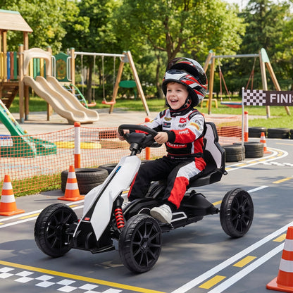 HOMCOM 12V Electric Go-Kart for Kids, Ride-On Racing Go-Kart, with Forward and Reversing Functions, for Ages 3-8 Years - White